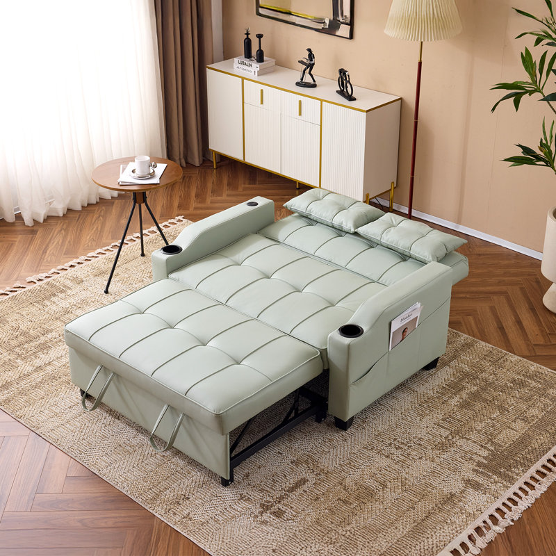 Upholstered Convertible Twin Size Loveseat Recliner Sleeper Couch Pull Out Sofa Sofa Bed For Small Spaces, Light Green