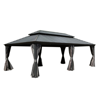 Gazebo 14X24ft With Galvanized Steel Top & Aluminum Frame - Built-In Gutter, Grey Patio Garden Outdoor 14X24ft, Roof, Gutter System