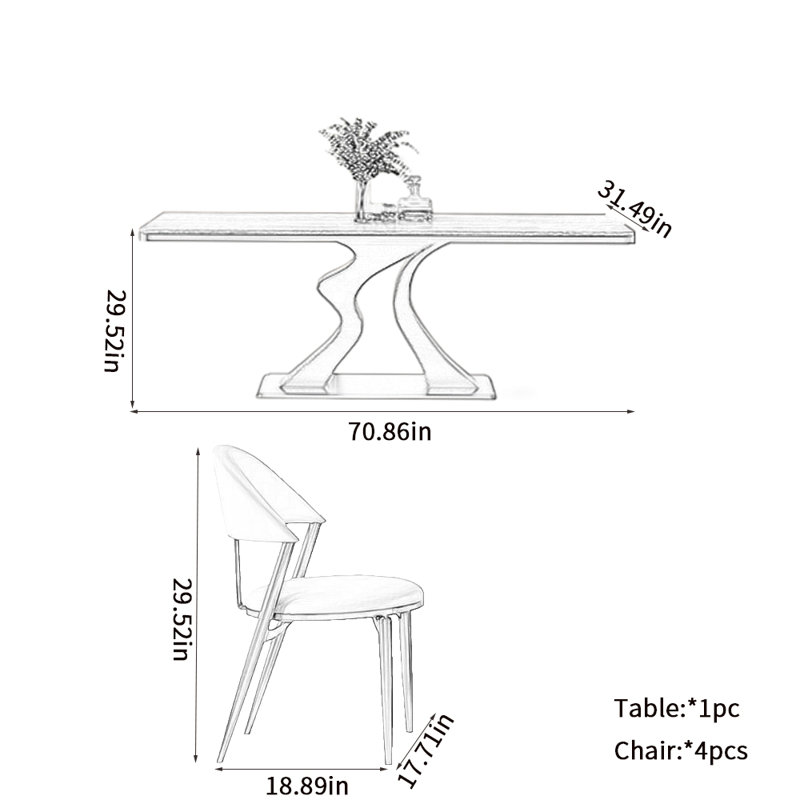 Modern Household Light Luxury Dining Table Sets 4 - Person Walnut Solid Wood Top Pedestal Dining Set