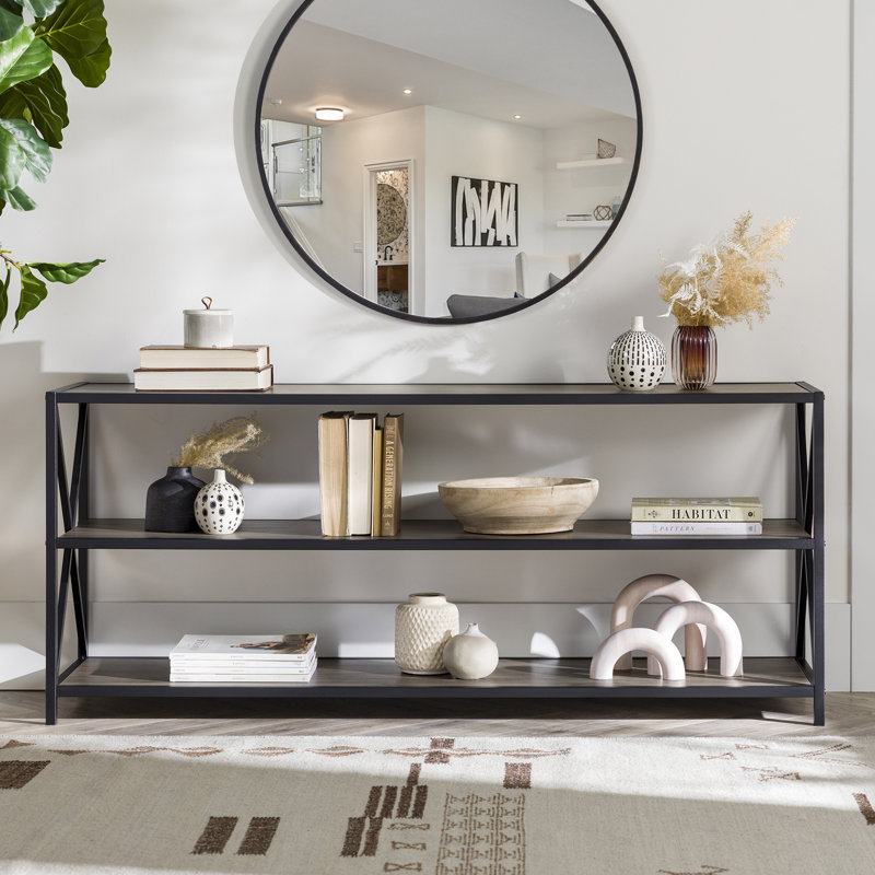 Bibliothèque étagère en métal H 26 po x l 40 po Eulas, 26 po H x 60 po L x 16 po P, Gris ardoise
