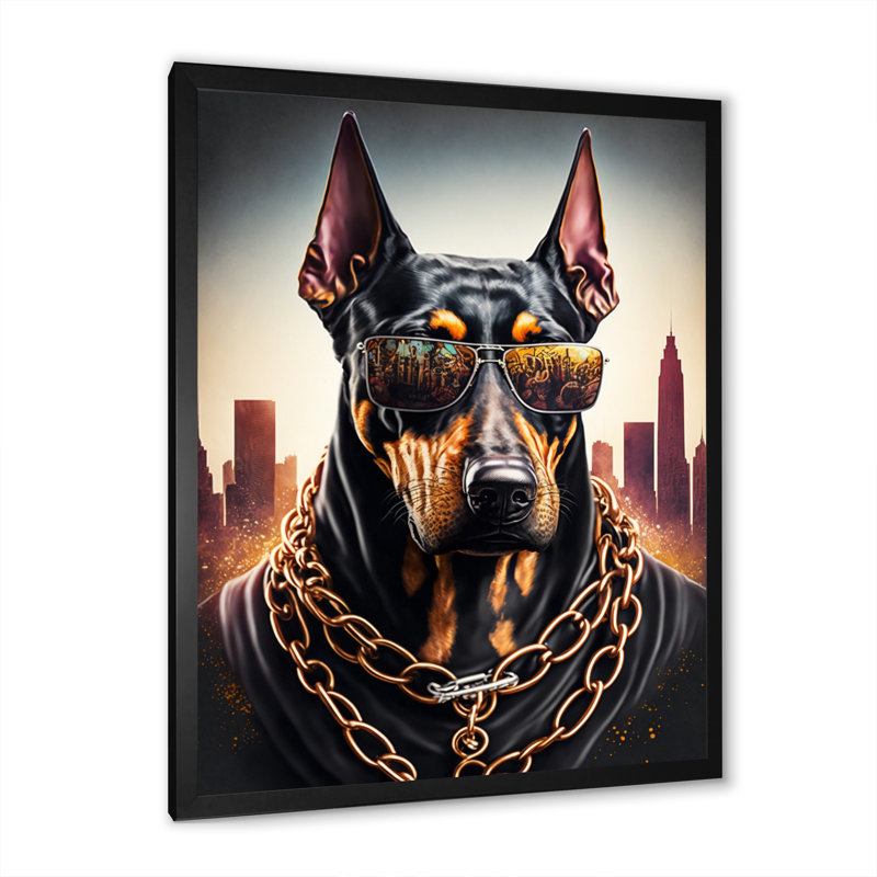 «Doberman Gangster in NYC II», impression sur toile, Impression noire sur toile encadrée, H 20 po x l 12 po x P 1 po