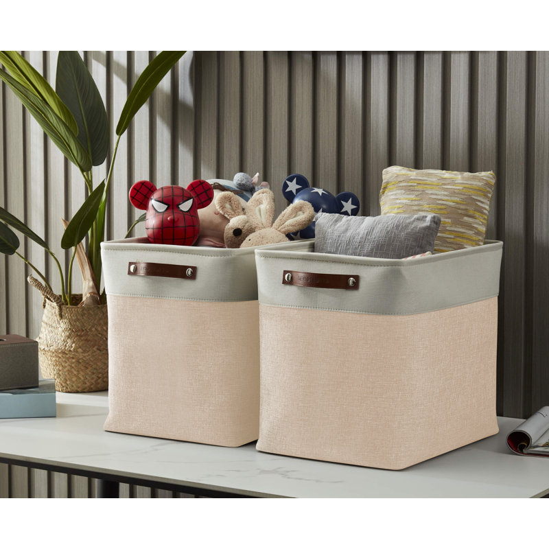 Panier en tissu, Beige / Blanc