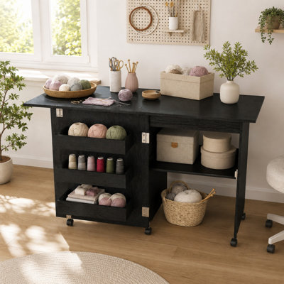 45.67 in. 4 in 1 Folding Sewing Table with Storage and Locking Casters