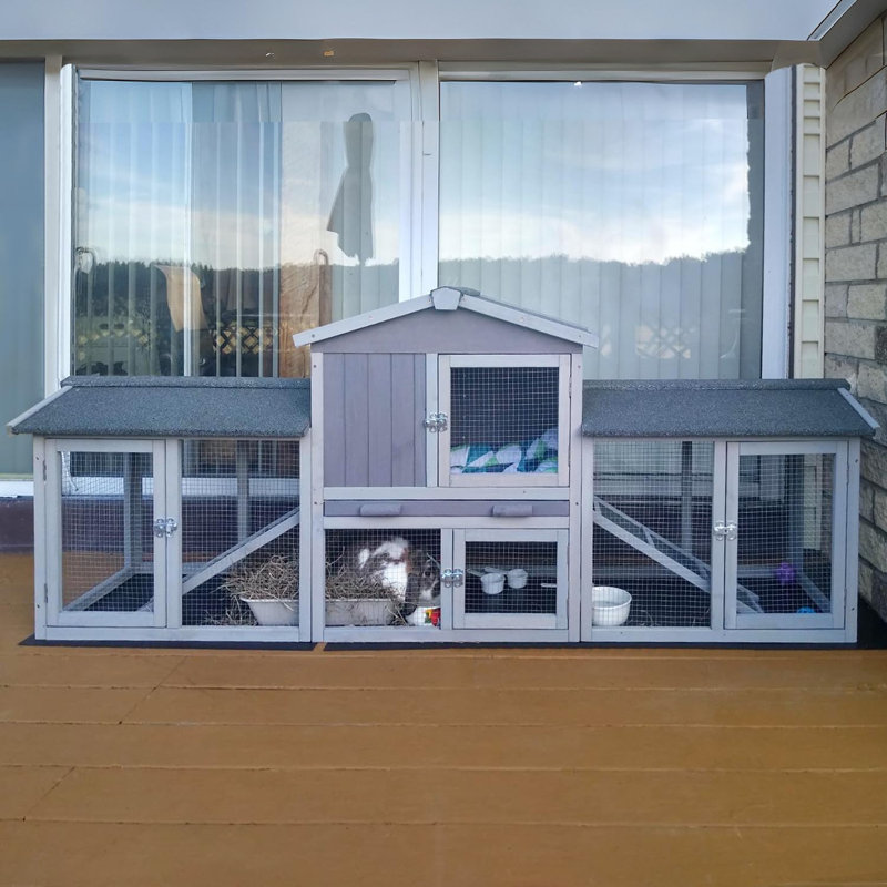 Rabbit Hutch Outdoor Large Chicken Coop with Cleaning Tray and Waterproof Roof Wooden Bunny Hutch PVC Floor Bottom for Small and Medium Bunny Rabbit Chick 87.8" L