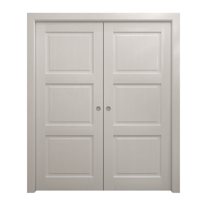 Portes coulissantes françaises à double poche | Ego 5010 | Ensemble de quincaillerie de rail | Portes intérieures modernes en bois massif pour chambre à coucher