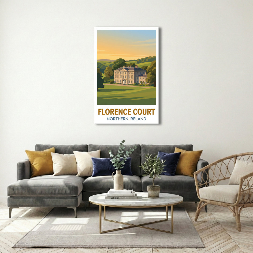 Florence Court, Northern Ireland - Georgian House And Estate Travel Poster | Castles And Palaces. Giclee Print On Wrapped Canvas. Wall Art, Home Decor