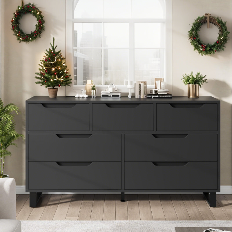 6/7 Drawer Dresser for Bedroom, Freestanding Wood Chest, Modern Storage Cabinet for Living Room, Entryway, Hallway, Black