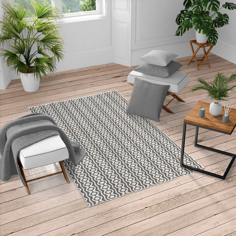 Tapis blanc et gris foncé, Rectangulaire 10 pi x 15 pi