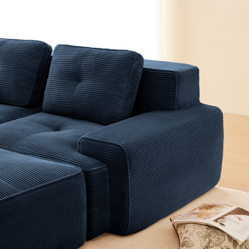 153" Modern U-Shaped Modular Sectional Sofa For Living Room, Corduroy Fabric,4-Seater Couch With Deep Seat And 2-Movable Ottoman,Pearl-Like Piping, Tufted Design, No Assembly, Anti-Slip Design​