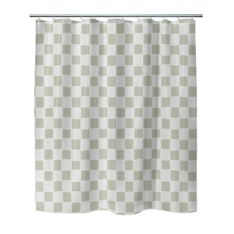 Checkered Ultra-Thin Lightweight Shower Curtain, Light Green