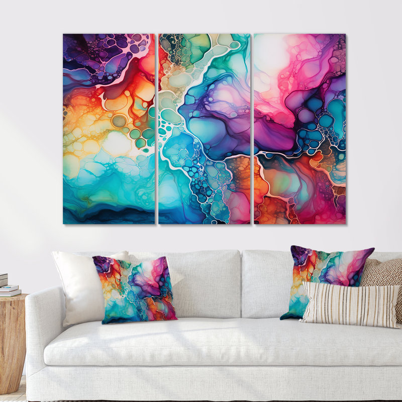Ensemble d'art mural arc-en-ciel bleu sarcelle et mauve, Toile tendue, H 40 po x l 60 po x P 1 po