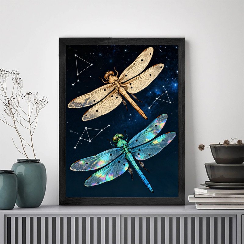 Art encadré noir avec libellule céleste, impression de cadre fantaisiste coloré Boho, H 37 po x l 25 po