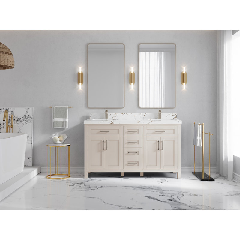 60 po Cambridge X P 22 po D Meuble-lavabo double en grain fin avec 2 po Quartz brun Viola