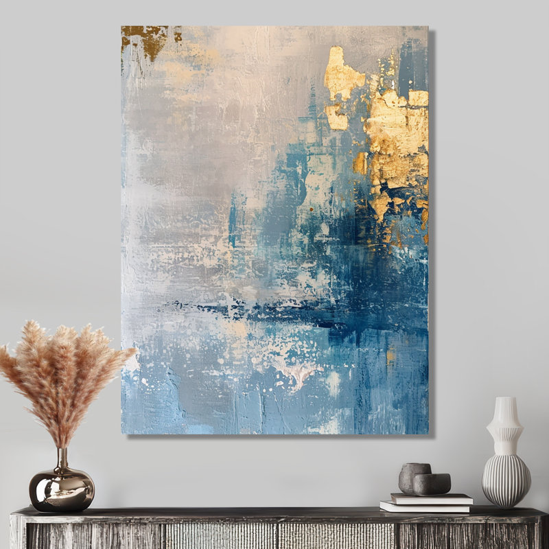 «Tender Gold» sur fond grunge - art mural abstrait, H 44 po x l 34 po x P 1,5 po, Toile tendue