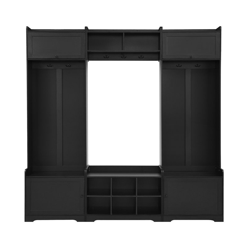79.1''Wide Modern Hall Tree With Shoe Storage, 4-In-1 Entryway Bench With 8 Cubbies, 7 Coat Hooks & Adjustable Shelf For Hallway, Living Room