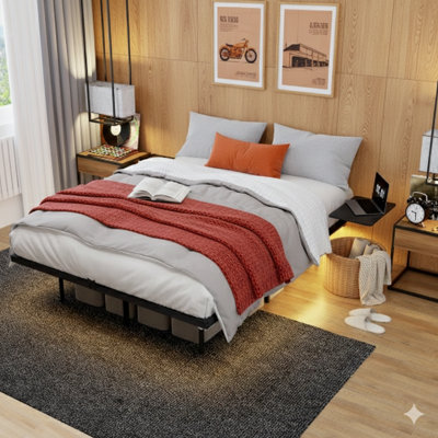 Black Full-Size Heavy-Duty Metal Bed Frame, Quick And Easy Assembly, LED Lighting, Silent Operation