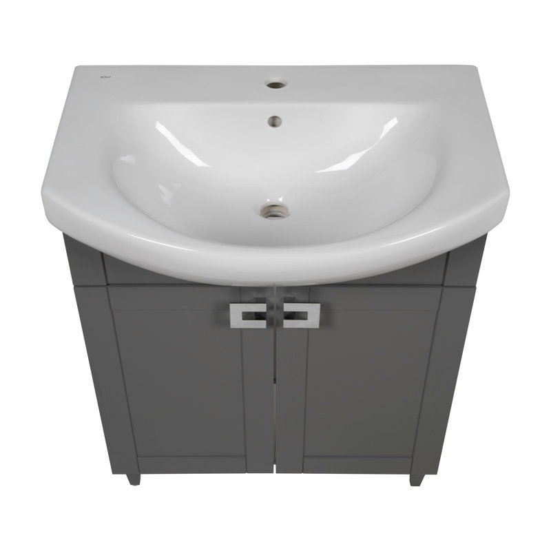 Ensemble de meuble-lavabo simple 29,5 po avec plateau Sotiria, Gris mat