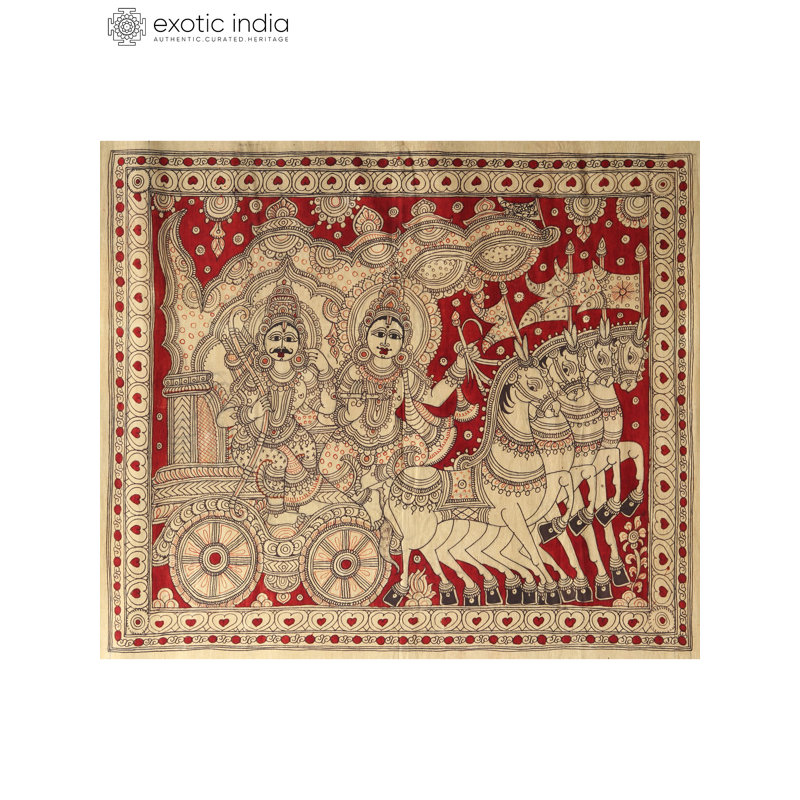 Geeta Updesha - Krishna guidant Arjuna | Peinture de Kalamkari