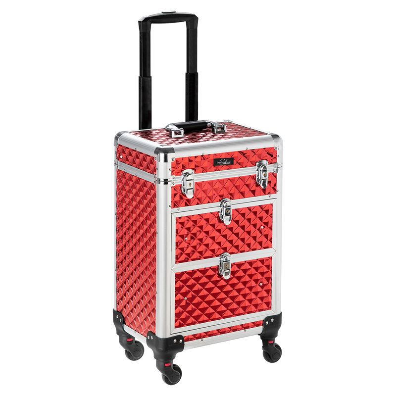 Trousse de train de maquillage en aluminium, Rouge