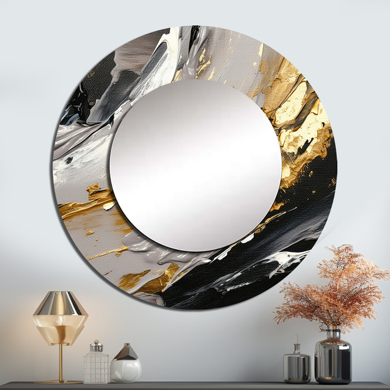 Mystery Awakening VI - grand miroir abstrait, décor de miroir mural rond unique moderne, impression d'art en métal