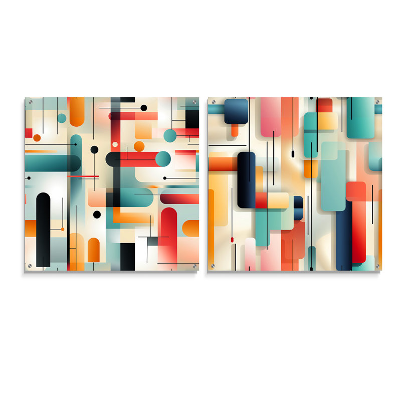 Urban Chic I - ensemble de 2 verres muraux abstraits géométriques en acrylique, H 16 po x l 33 po