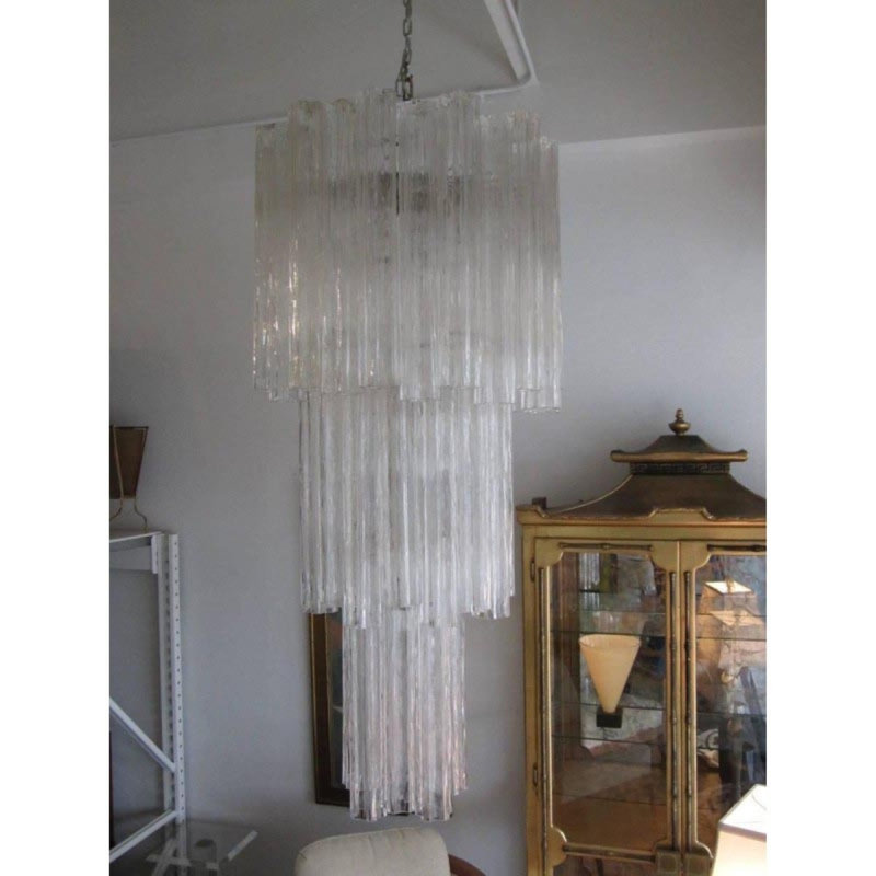 Grand Tronchi Mizrahi Chandelier, Brushed Brass, 48" H x 18" W x 18" D, Clear Smooth Glass