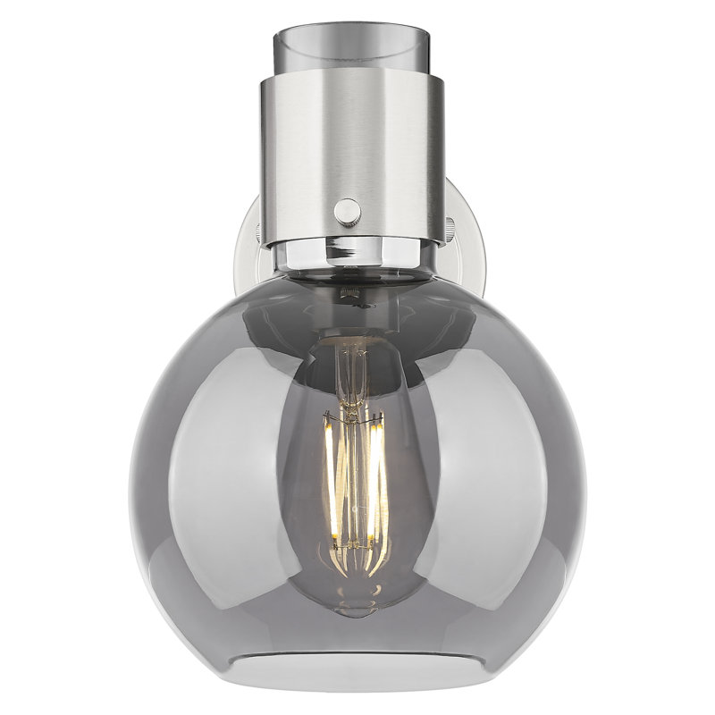 Downtown Urban - Lawton Sphere - 1 Light 8" Wall-mounted Sconce , Brushed Satin Nickel, Light Smoke
