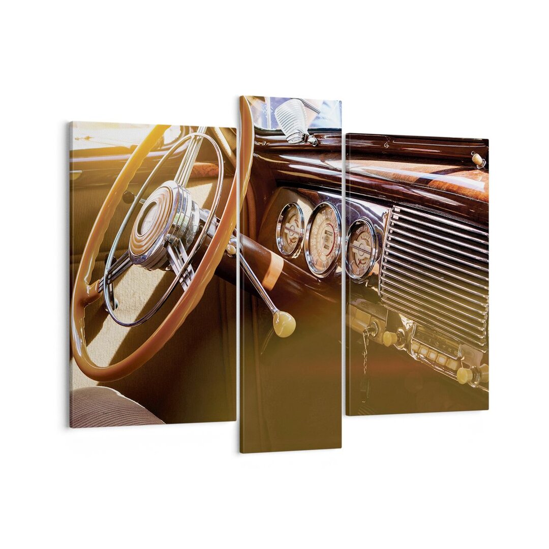 3-tlg. Leinwandbilder-Set Car Retro Vintage