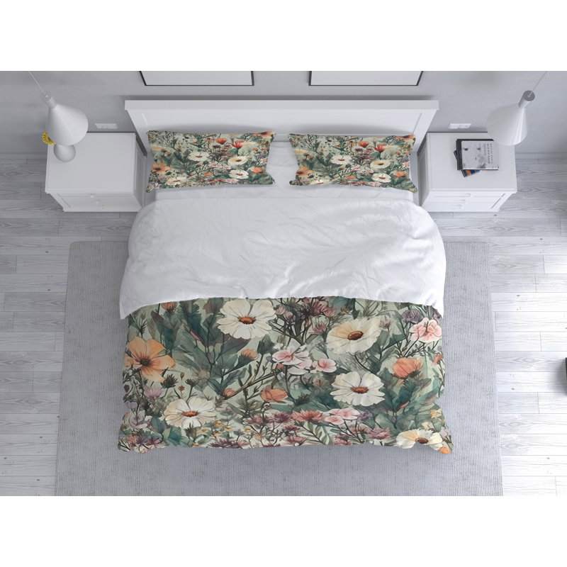 Floral Duvet Cover, King Duvet Cover + 2 King Shams