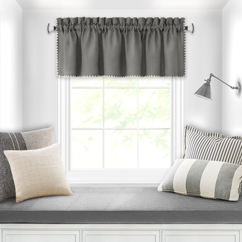 Tailored 58'' W Window Valance, Gray/White