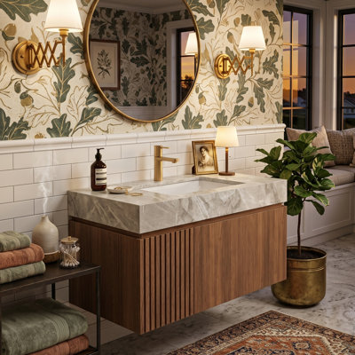 30" Wall-Mounted Vanity With Sintered Stone Top & Ceramic Sink, Storage Cabinet With 1 Drawer & Soft-Close Door