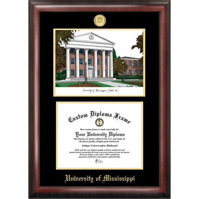 NCAA Mississippi Rebels Gold Embossed Diploma with Campus Images Lithograph Frame