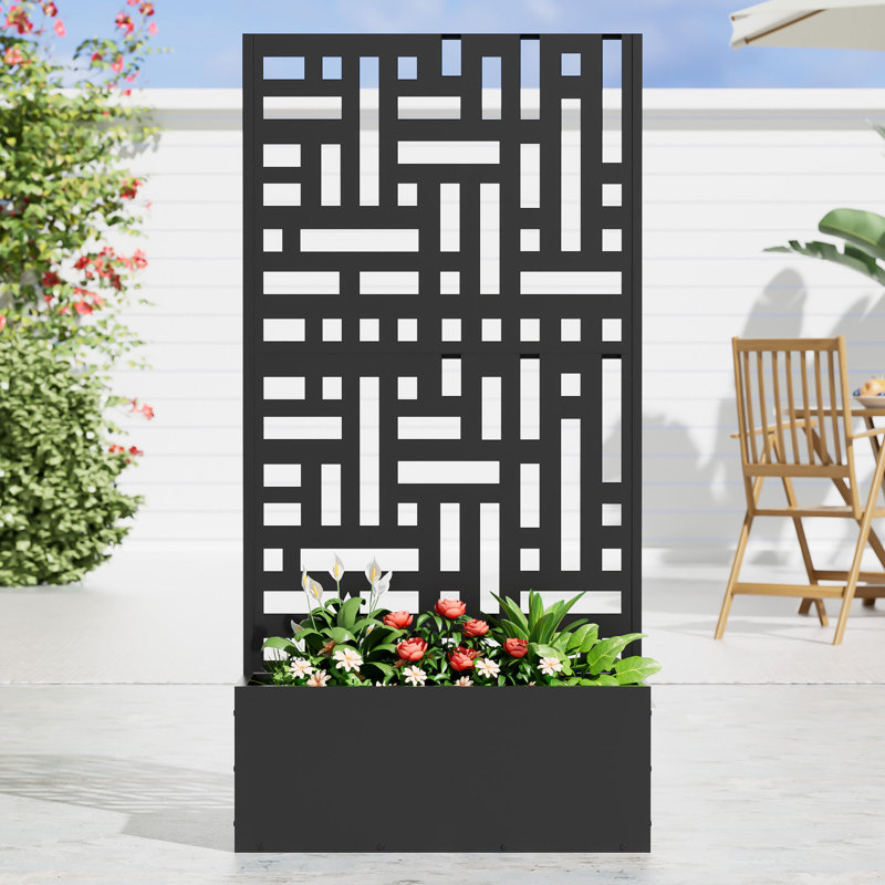 Metal Outdoor Planter Box without Wheels, 59" H x 30" W x 11" D, Black