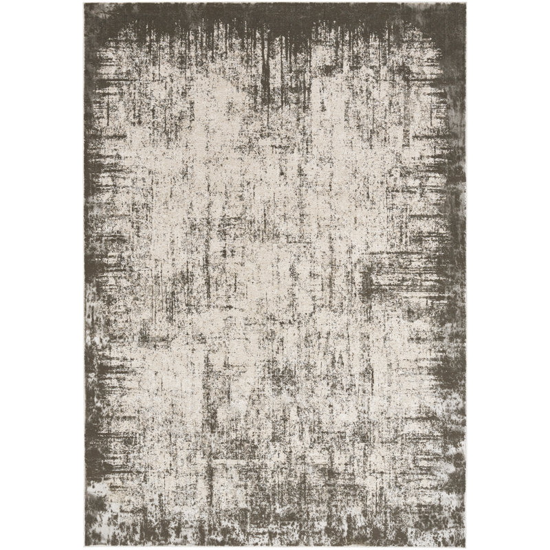 Machine Woven Polyester Area Rug in Cream/Gray, Rectangle 3'11" x 5'11"