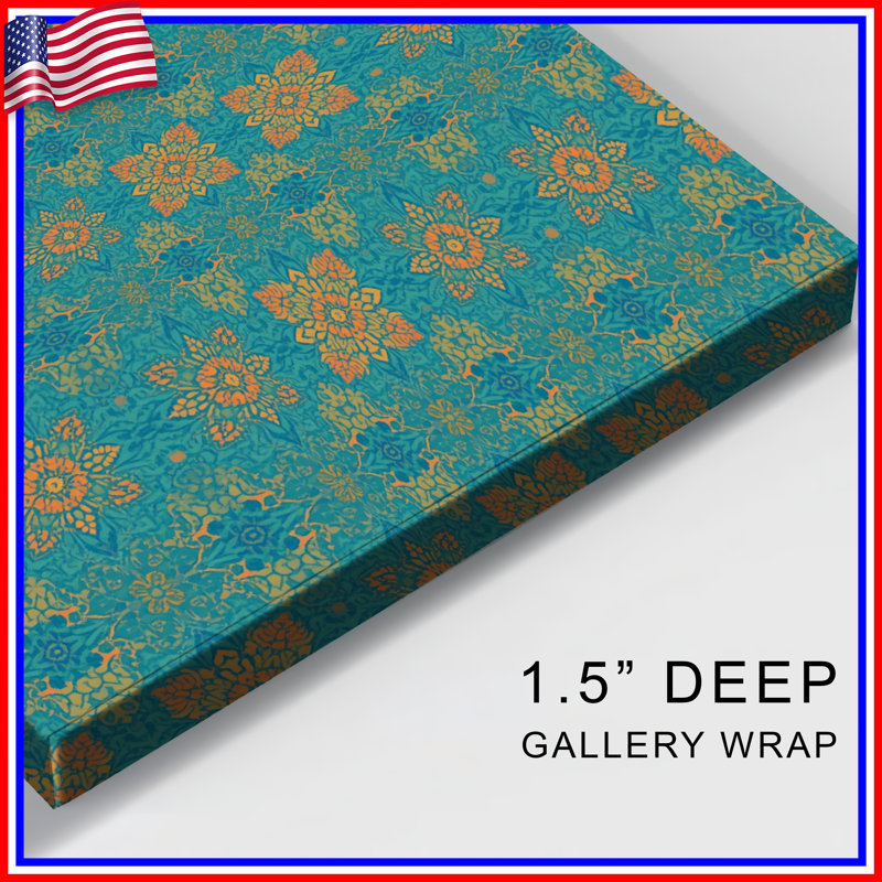 Turquoise Orange Mandala Pattern Canvas Gallery Wrap in Many Sizes, 20 x 24 inches
