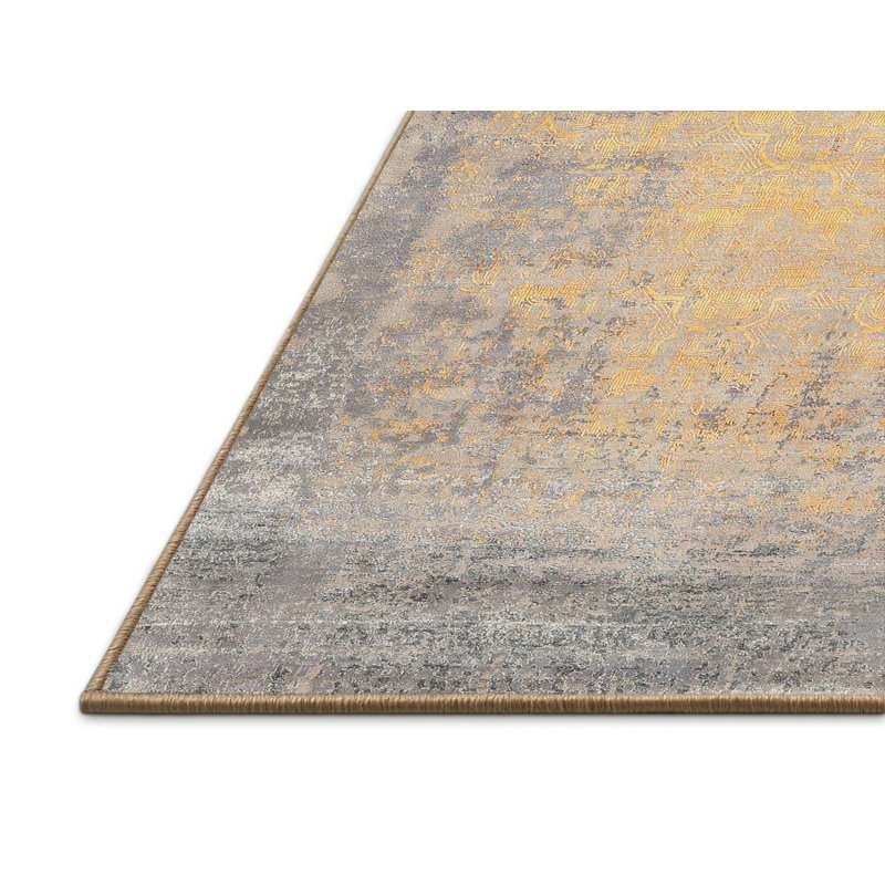 Tapis de zone gris/beige contemporaine Plympt, Rectangle 7 pi x 9 pi