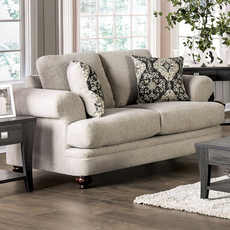 71.4" W Transitional Loveseat, Beige/Charcoal