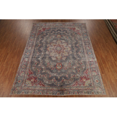 Tapis rétro bleu marine traditionnel 10 x 12