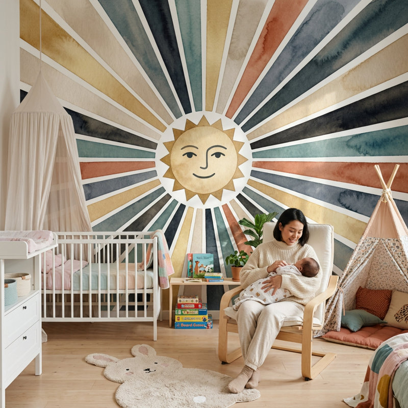 Adhésif mural Sunburst, Non tissé, 160 po x 108 po