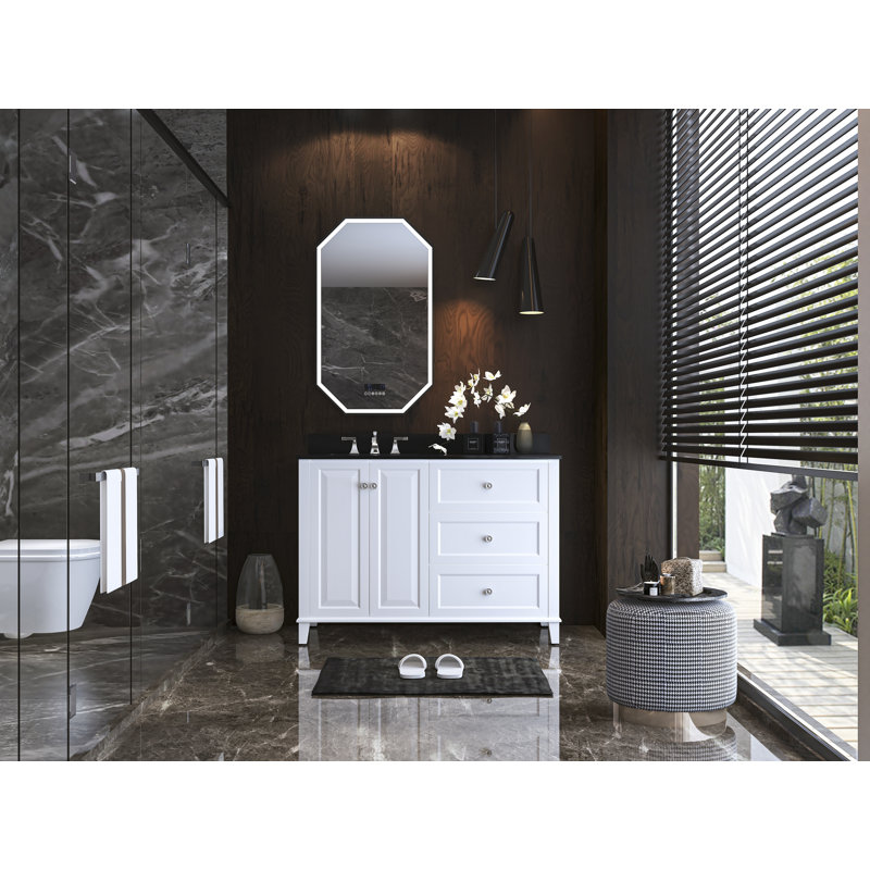 Hannah 48'' W Single Vanity, Black, White/Brushed Gold, Left