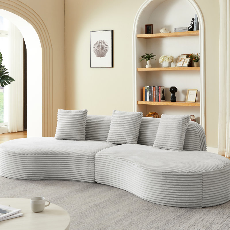 Cosy Grey Corduroy Upholstered 4 - Seat Sectional Couch For Apartment, Comfortable Spring Cushions, Instant Use Peculiar
