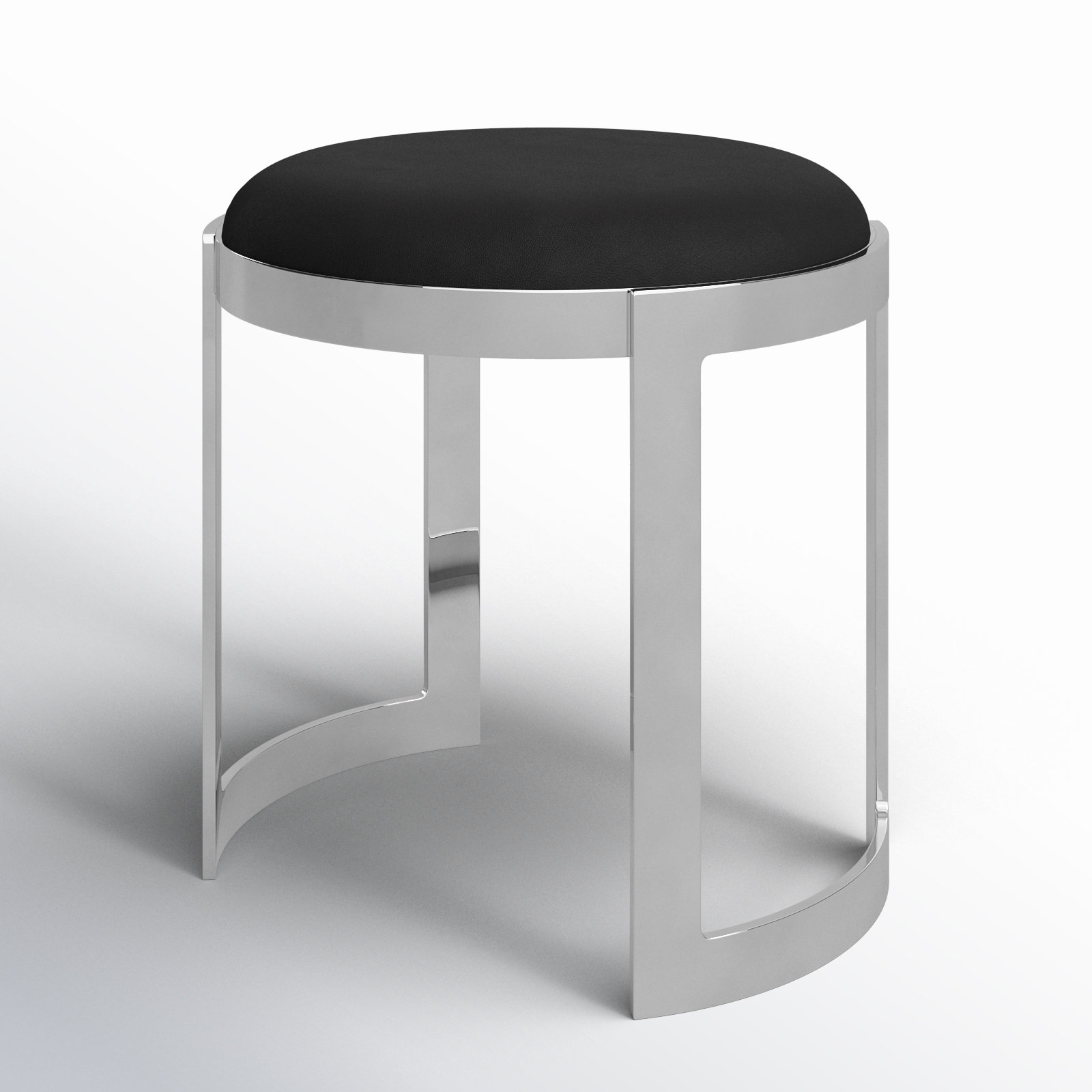Nouri Accent Stool, Black Faux Leather, Silver 