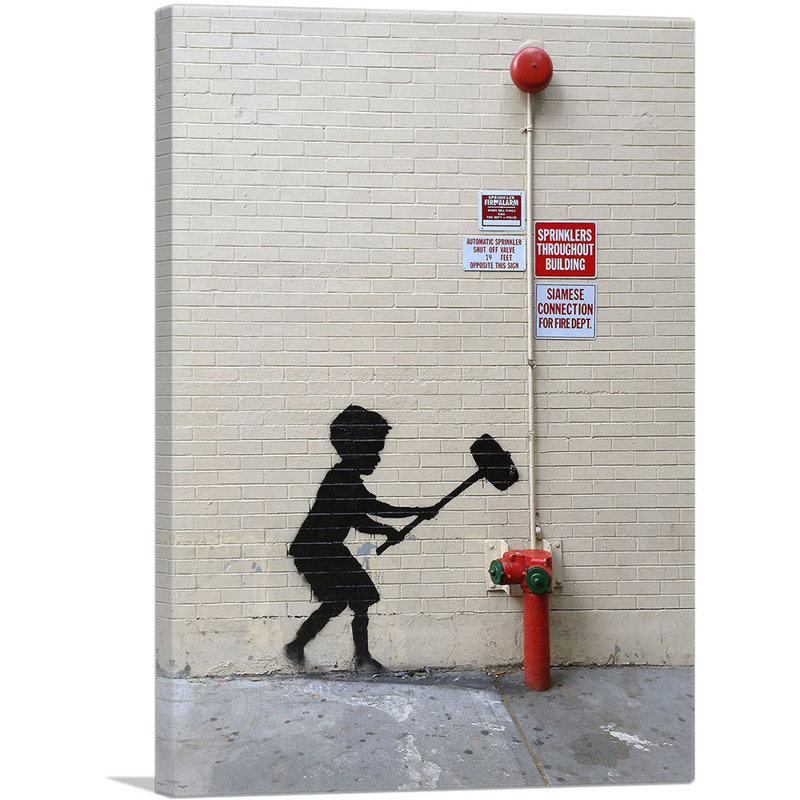 «Hammer Boy» par Banksy - impression sur toile tendue, H 26 po x l 18 po x P 0,75 po