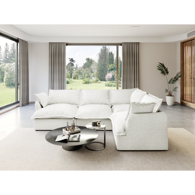 Canapé modulaire rembourré en duvet, canapé convertible Comfty, Mélange de lin blanc