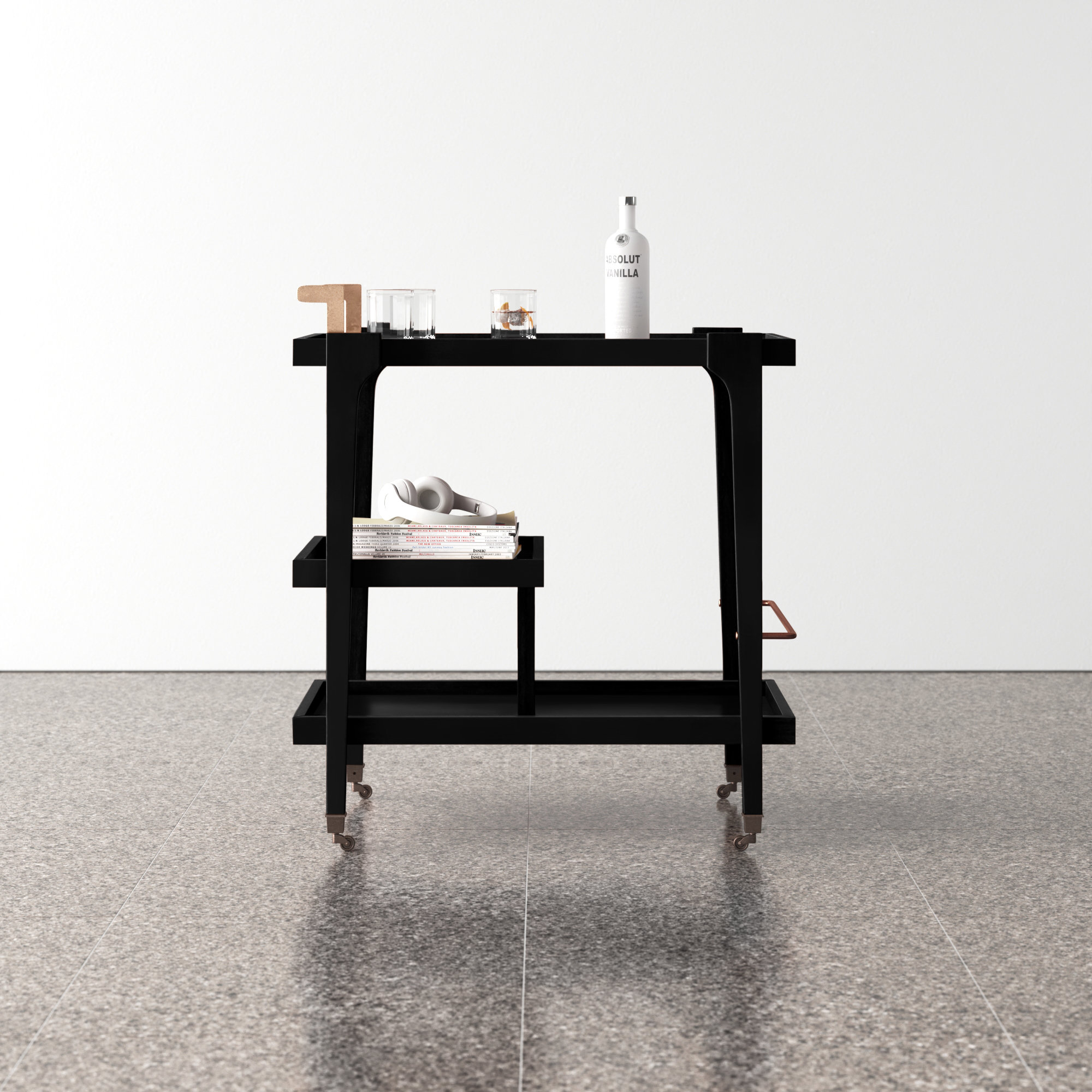 Duron Solid Wood Bar Cart, Black