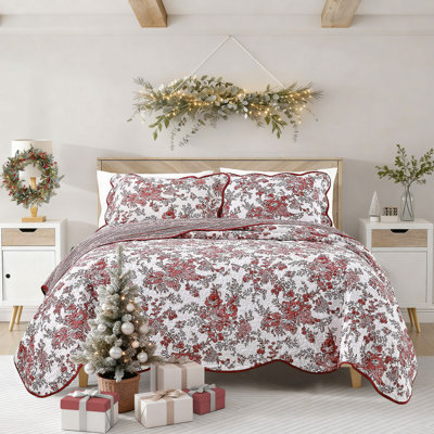 Wonderful 100% Cotton Floral Bedding Set with Shams, Bedskirt & Pillow