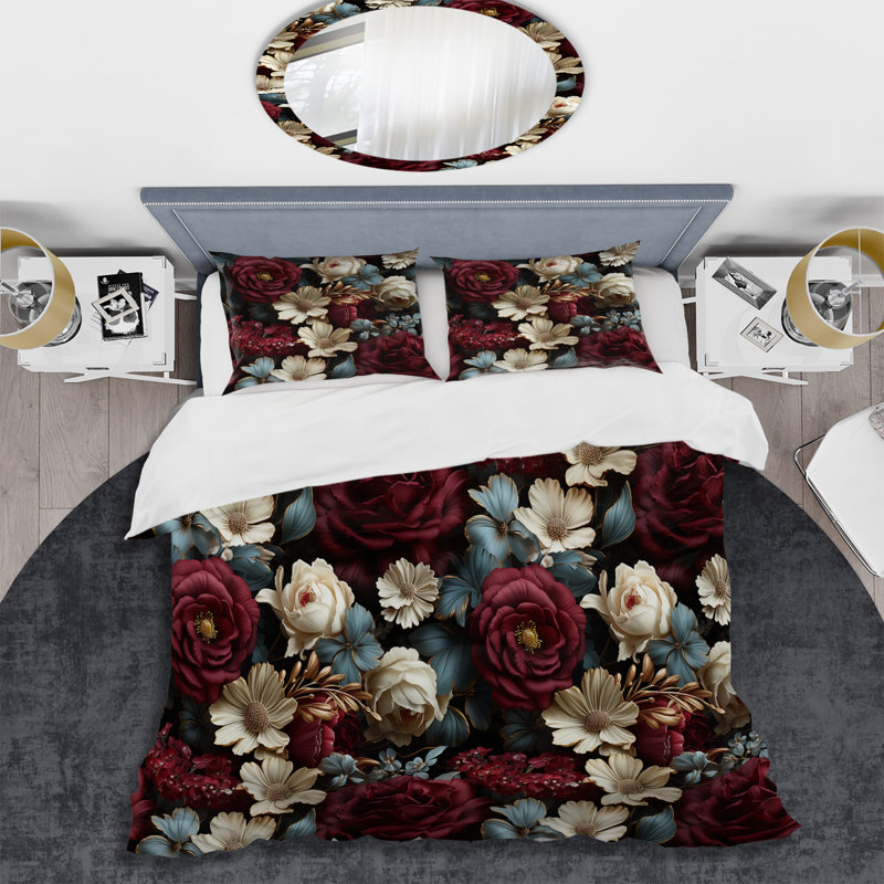 Navah Renaissance Revival Victorian Pattern VIII - Floral Duvet Cover Set - Microfiber Polyester