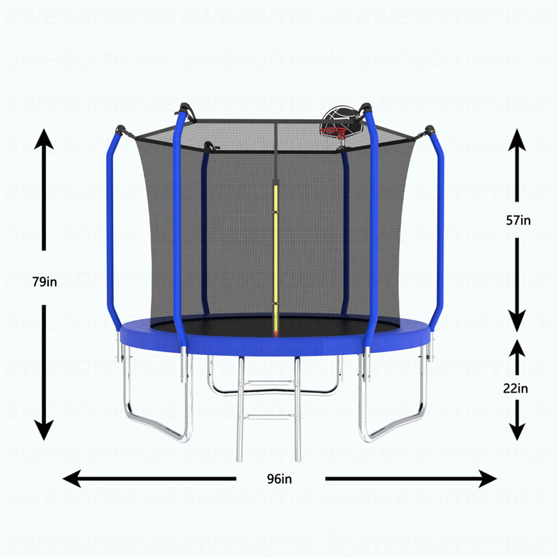 Trampoline 8FT avec panier de basketball, trampoline d'extérieur renforcé de type ASTM avec filet d'enclos
