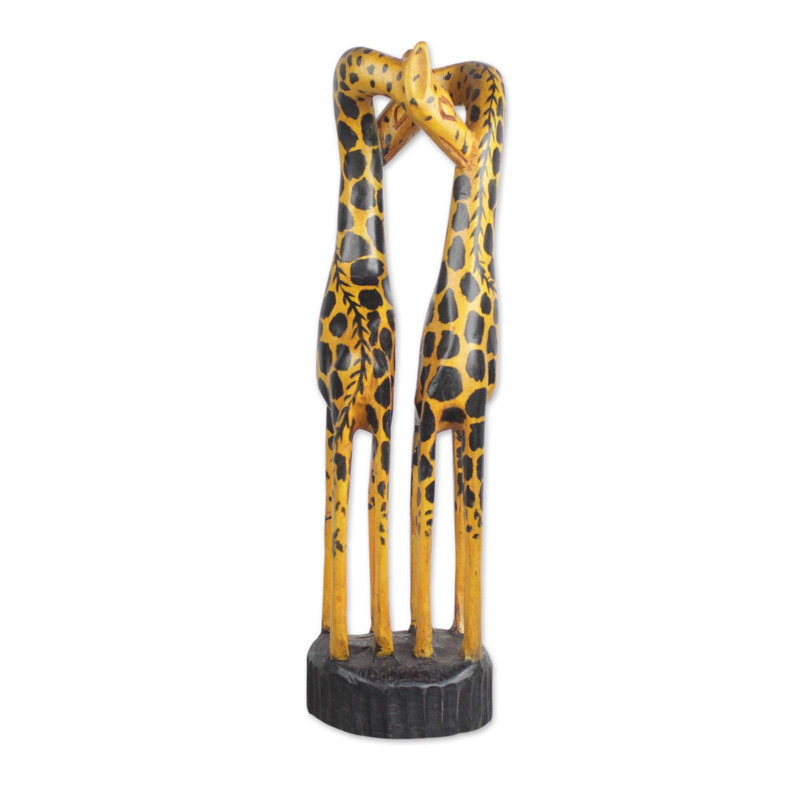 Ghanaian Kissing Giraffes Wood Sculpture