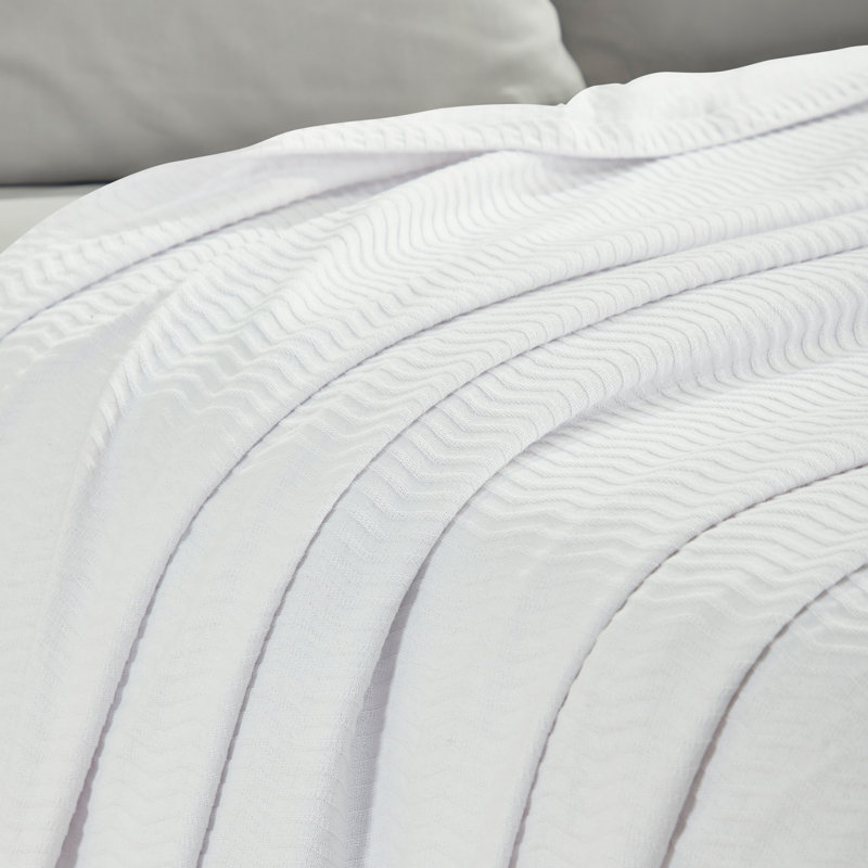 Couverture tissée légère et respirante en jacquard de coton Jena, Blanc, Très grand lit